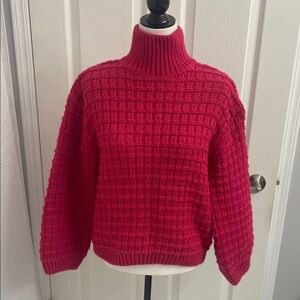 H&M Chunky Knit Wool Blend Cherry Pink Turtleneck Sweater OS Sz S